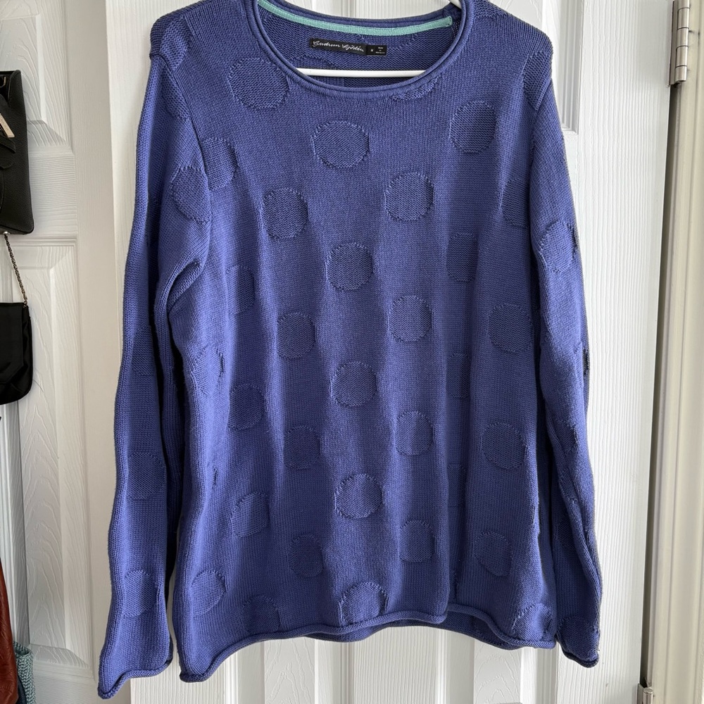Vintage Gudrun Sjoden Cotton Knitted Polka Dot Textured Pullover Sweater